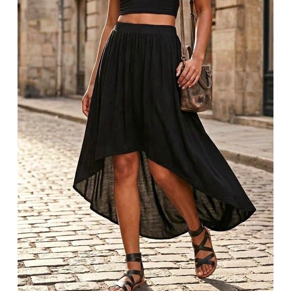 American Eagle Women’s M High Low Maxi Skirt Black Soft Flowy Stretch Boho Casua